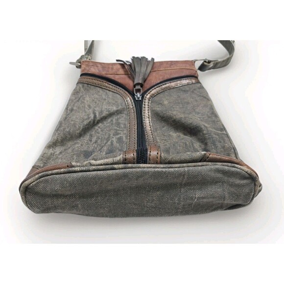 Mona B Cross City Crossbody Canvas Bag Distressed Y Zipper Credit Card Leather - Picture 3 of 7